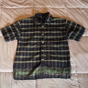 GAP Men's Casual Black and Green Plaid Shirt
